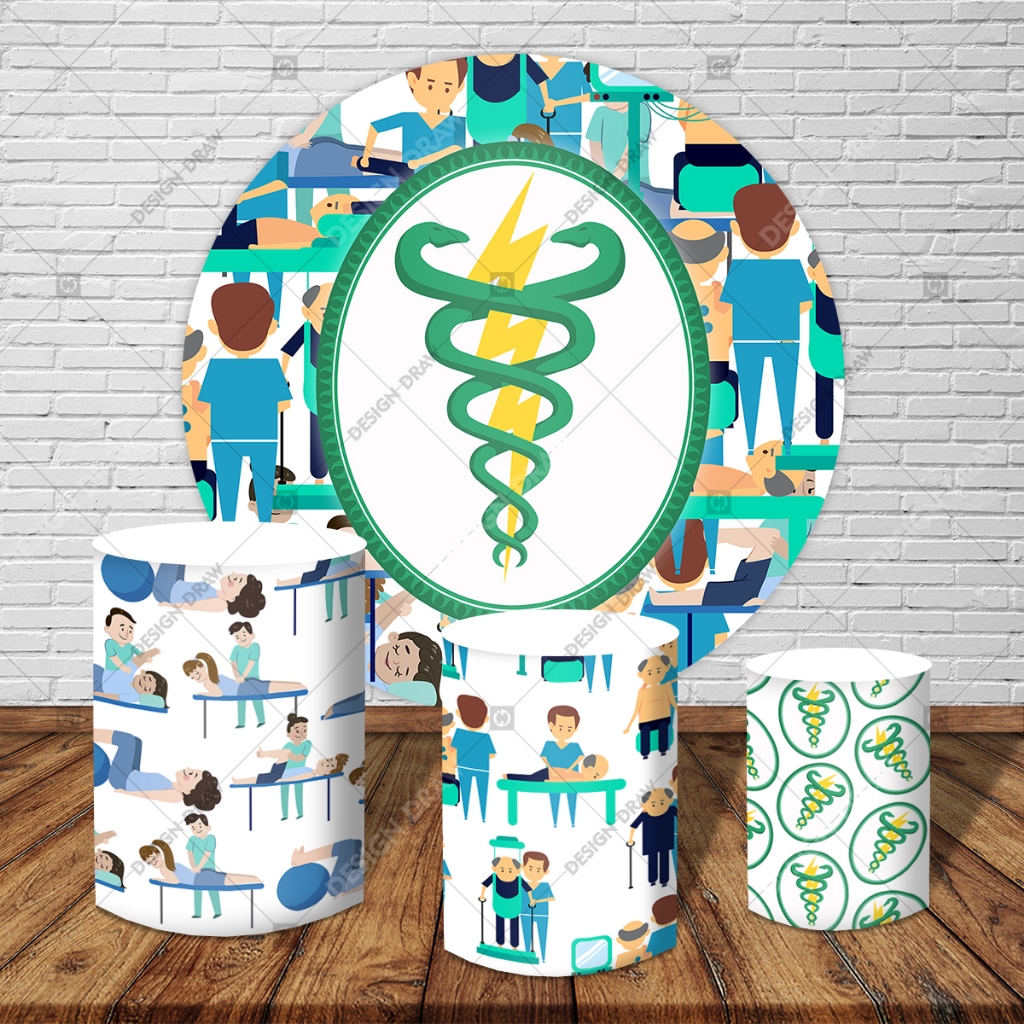Fisioterapia + kit capa painel redondo 1.5m + 3 capas de cilindros
