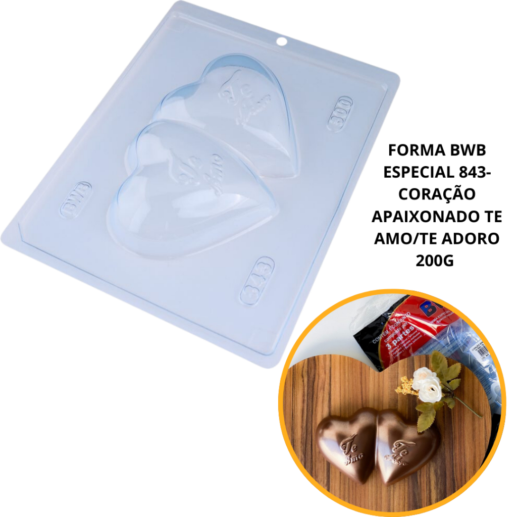 1~4 Forma bwb com silicone (3 partes) cod 843 - Coração Apaixonado TE AMO, TE ADORO 250 gramas// - Home & Living