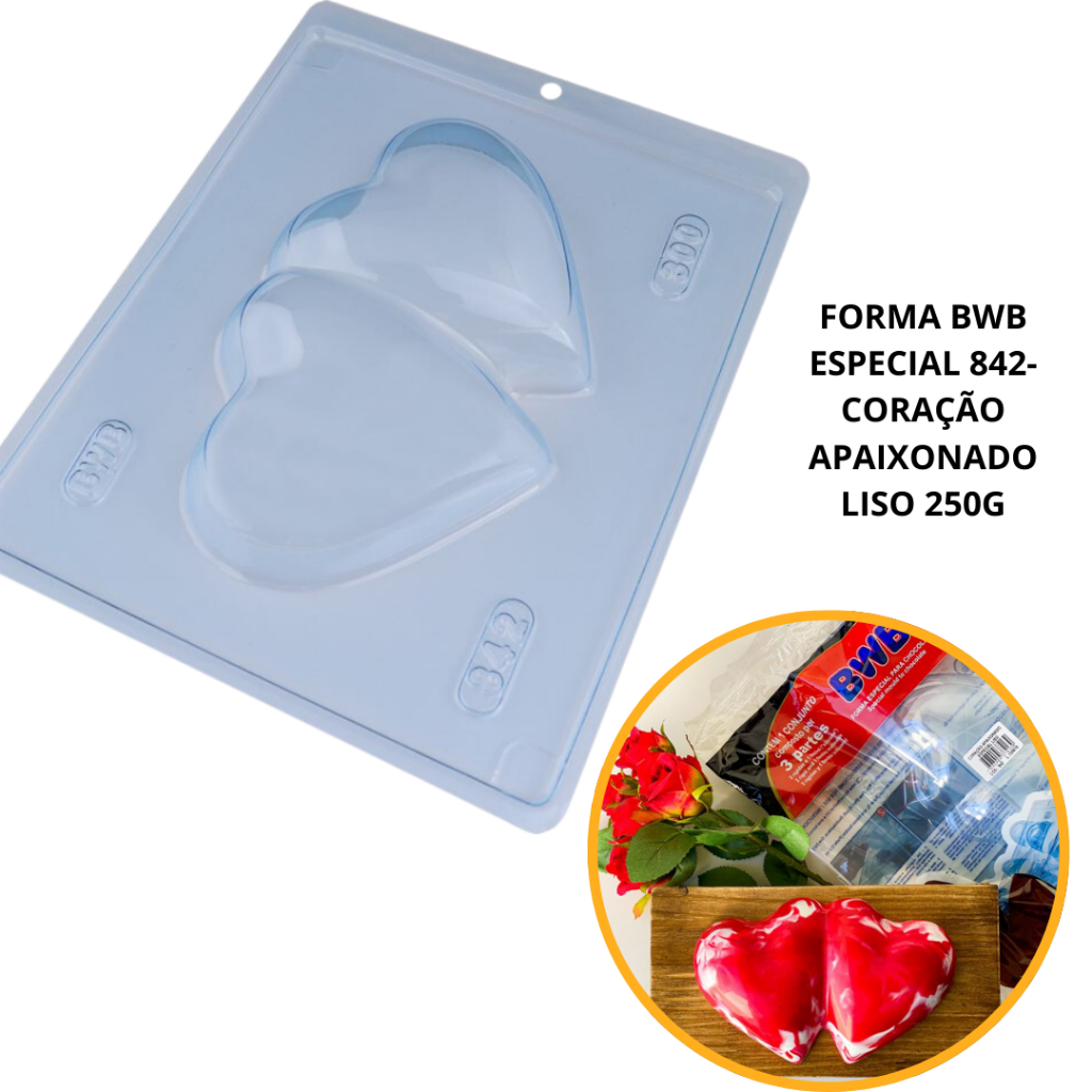 1~4 Forma bwb com silicone (3 partes) cod 842 - Coração Apaixonado Liso 250 g em Oferta na Shopee