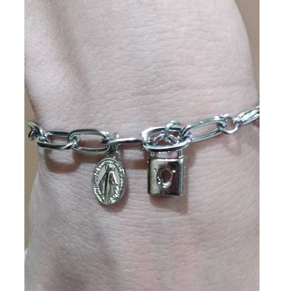 Pulseira Cadeia de Consagração  Nossa Senhora das Graças Aço Inox em Oferta na Shopee