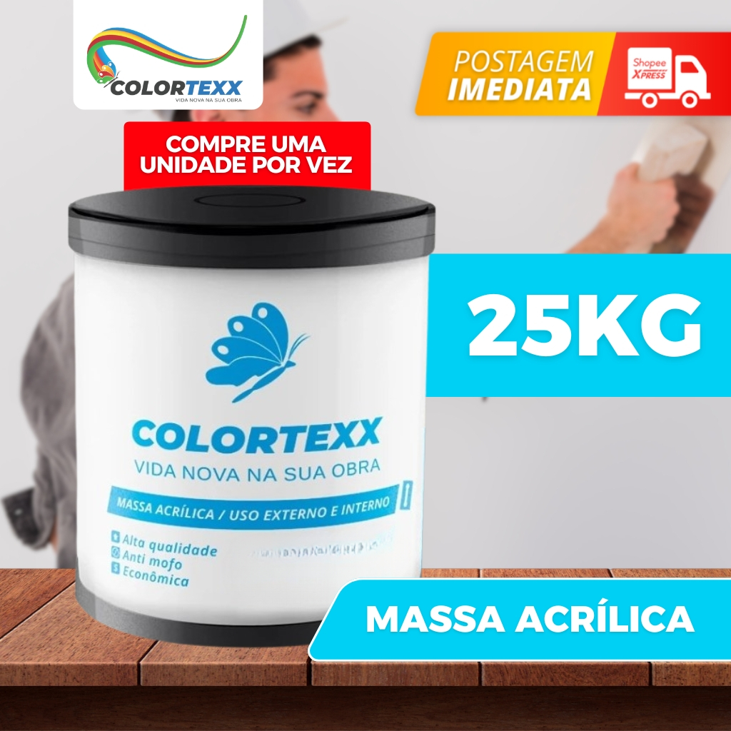 Massa Acrílica Premium 25kg Externo & Interno Acabamento Fácil Aplicação - Colortexx branca parede