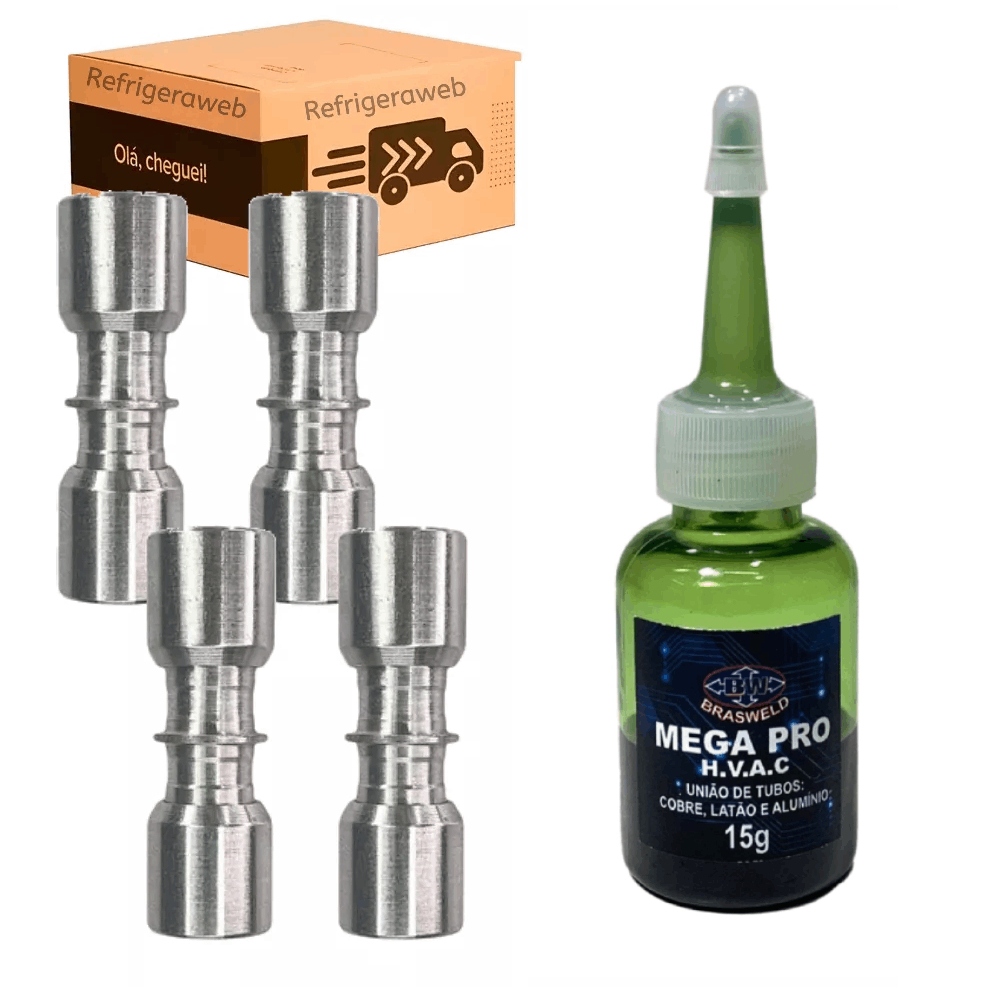 Kit 4 Junta União Lokring 1/4 X 1/4 Alumínio + Solda Fria Hvac Mega Pro Une Cobre, Latão E Alumínio