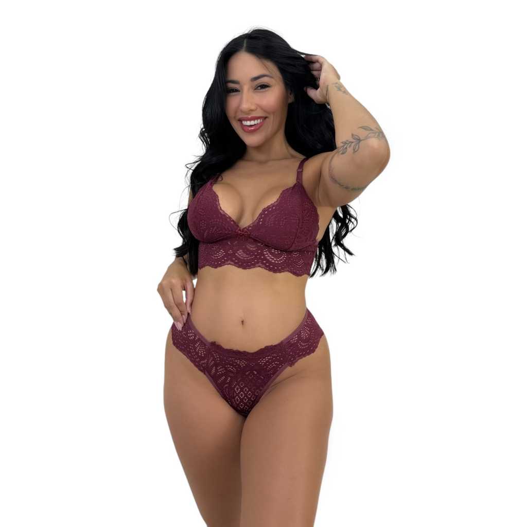 Conjunto Calcinha Sutiã Renda Sem Bojo Rendada Confortável Lingerie Feminina em Oferta na Shopee