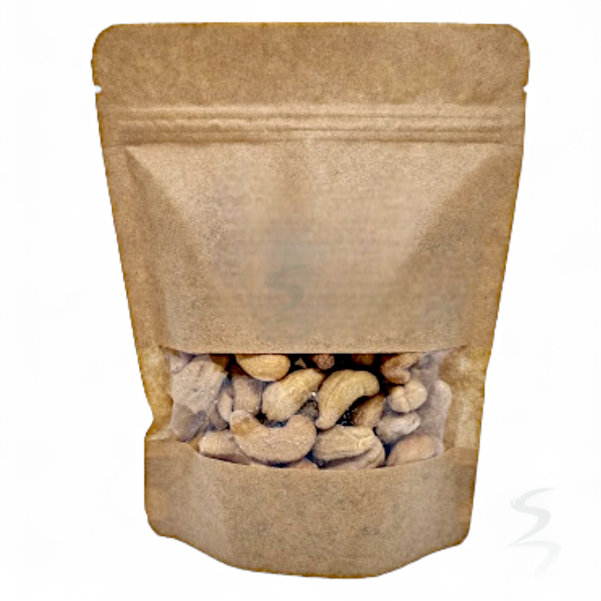 Kit 100 Sacos Stand Up Pouch Kraft 350 ml (12.5x19 cm) com Janela Transparente e Zíper
