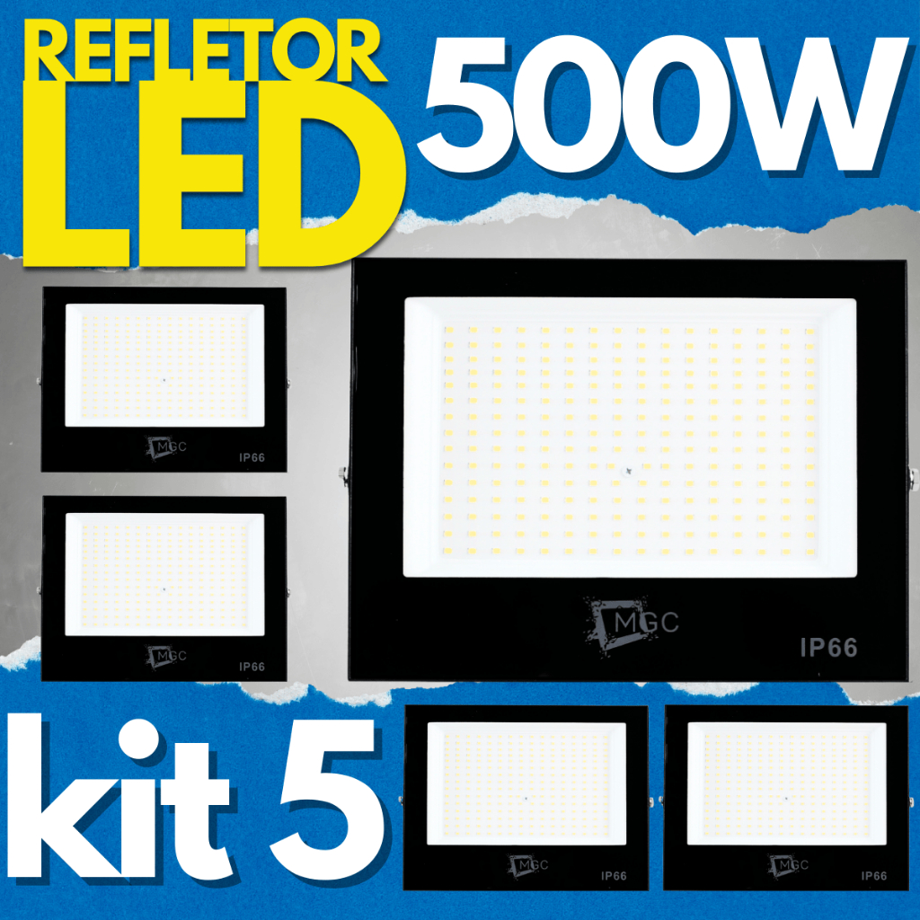 Kit 5x Refletor 500w Led Luminária Holofote Ip66 Bivolt Blindado Branco-frio Prova D'água Iluminação