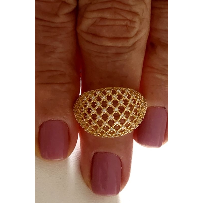 anel pave ouro 18k amarelo zirconio branco aro 21.Rosangela lima joias