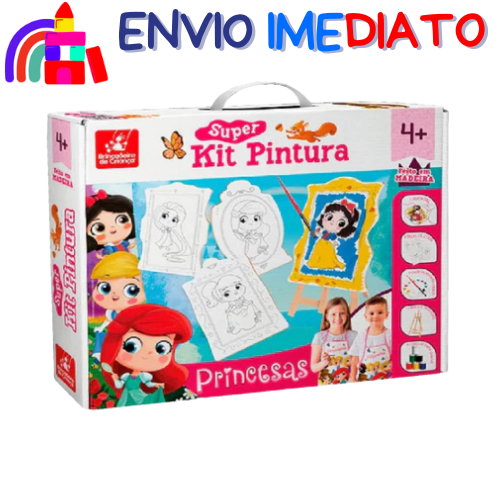Super Kit Pintura - Princensa - Criança Com 4 Telas Cavalete + 6 Tintas - Brincadeira De Criança