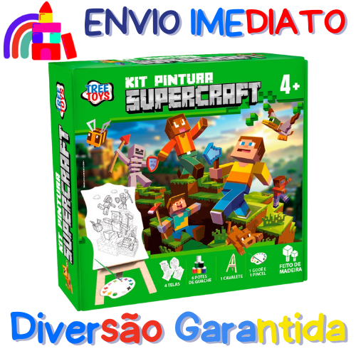 Super Kit Pintura Supercraft Criança Com 4 Telas Cavalete + 6 Tintas - Brincadeira De Criança
