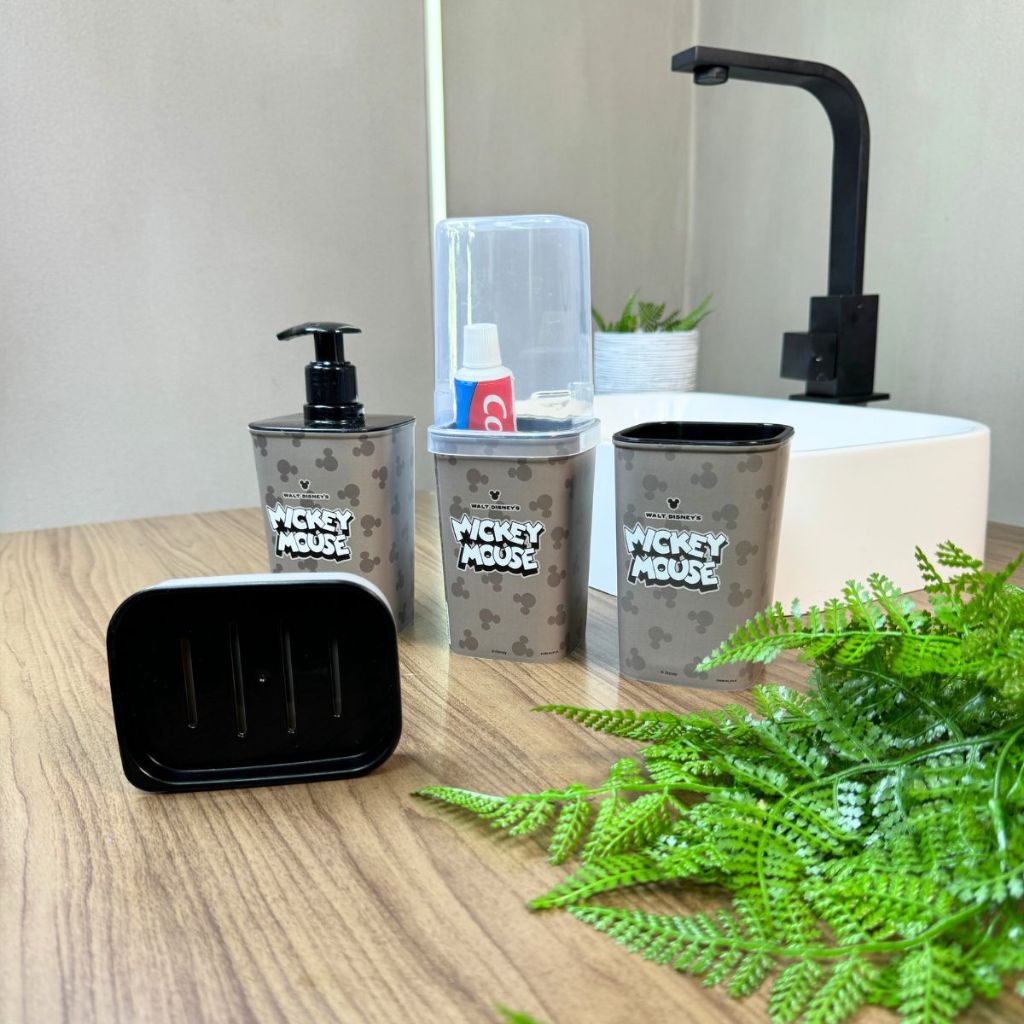 Monte seu kit banheiro do Mickey- Porta sabão liquido , porta cotonete , porta saboneteira e porta escova