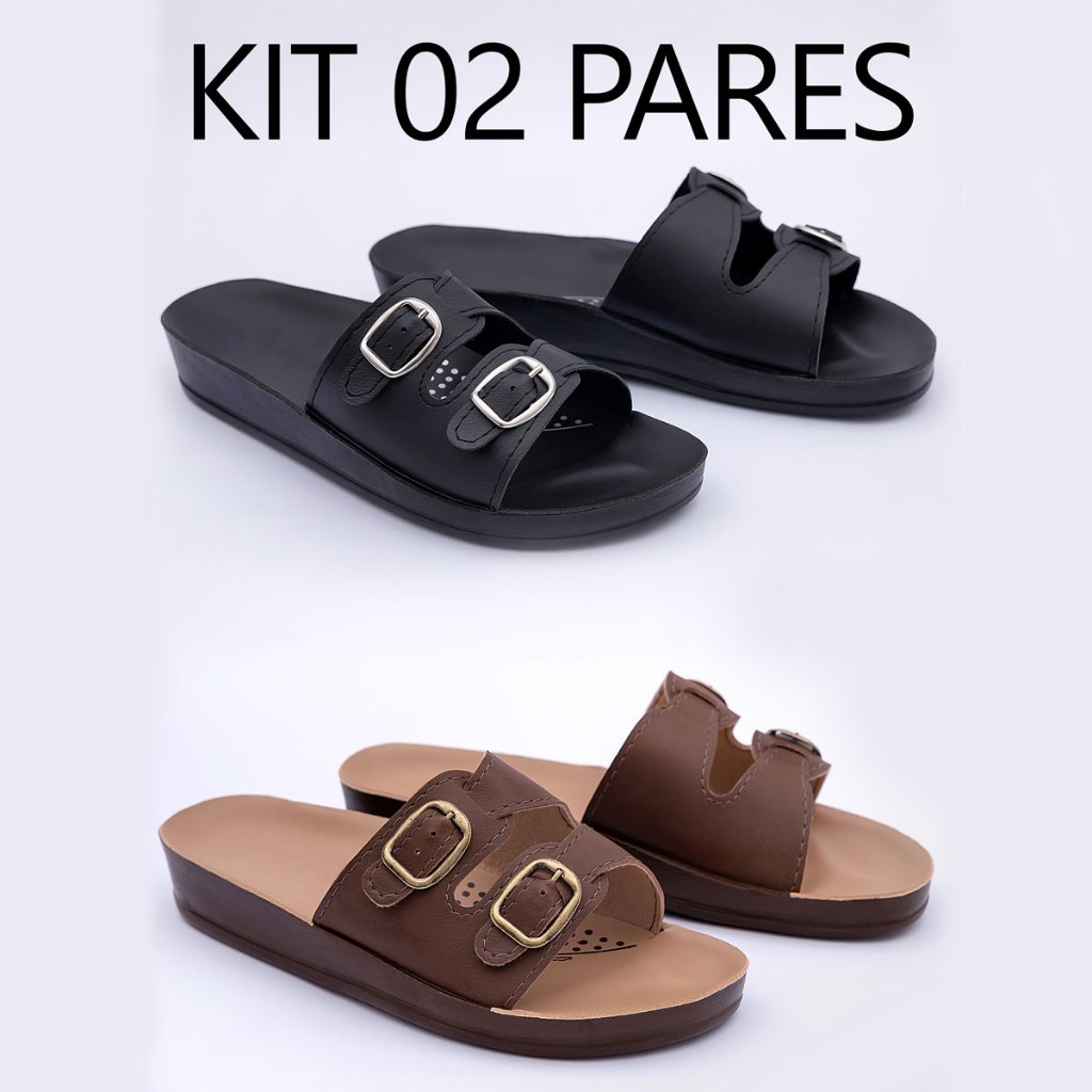 Kit 2 Pares Sandalia Papete Chinelo Ortopédico Feminino Confortavel Terapia dos Pés