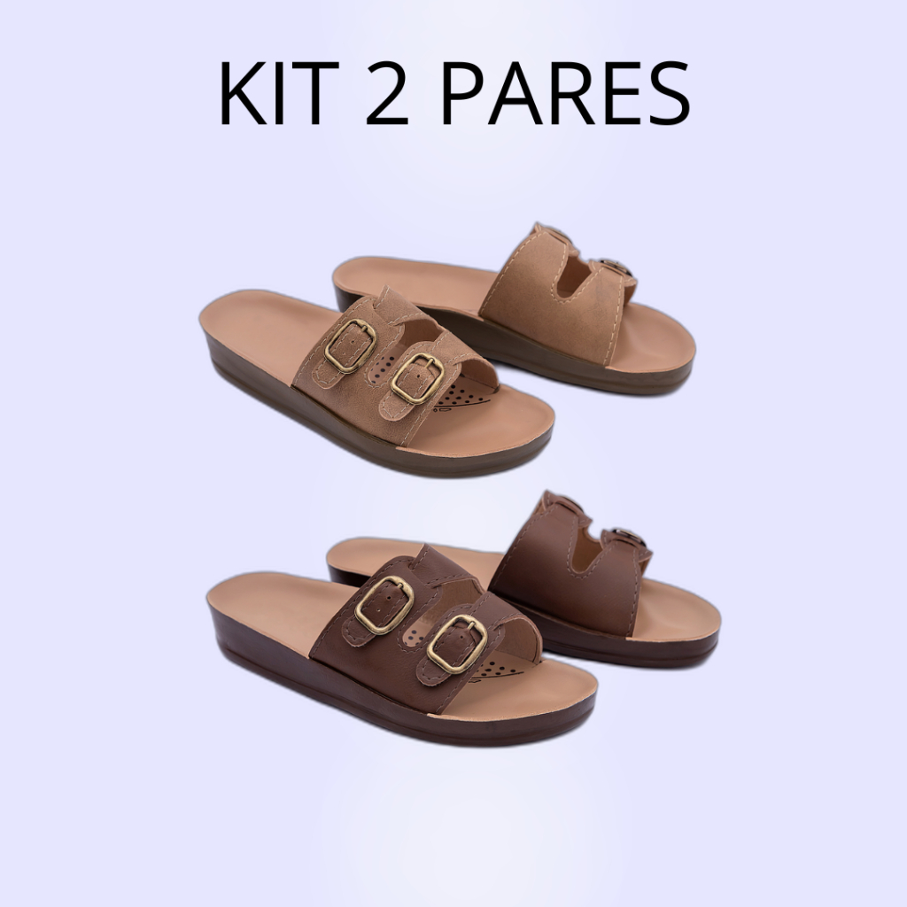 Kit 2 Pares Sandalia Ortopédica Feminina Confortavel Fascite Esporão Plantar Terapia dos Pés