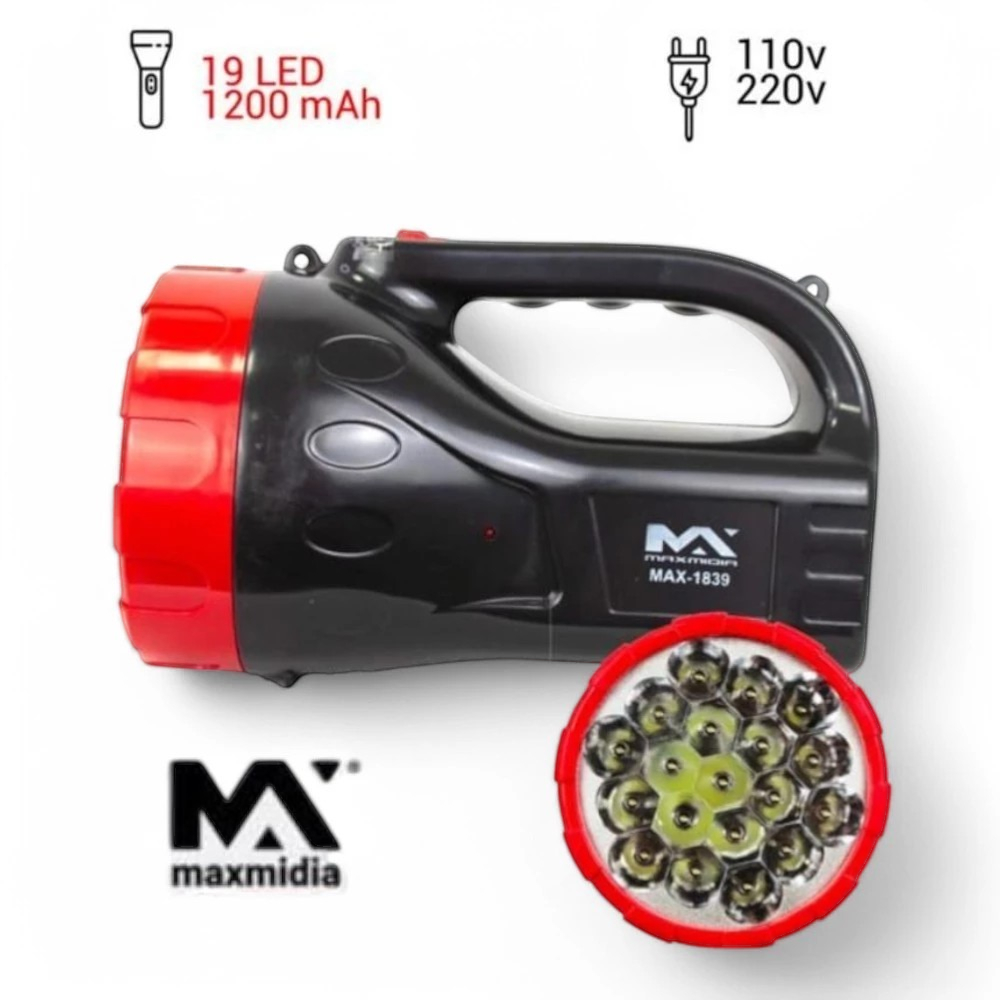 Lanterna Farolete Recarregável 19 Led Longo Alcance Bivolt 2 Estágios Maxmidia em Oferta na Shopee