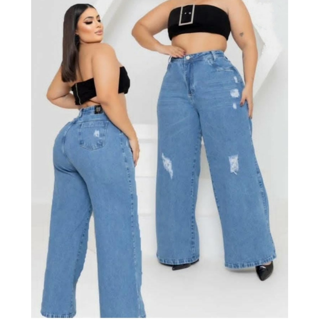 Calça Wid Leg Plus Size 46 ao 56 Pantalona Cintura Alta em Oferta na Shopee