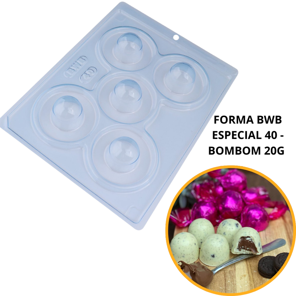Forma BWB Com Silicone (3 partes)Cód. 40 - Bombom Especial 20g. Para Festas Trufas, Bombons, Alfajor (CHOCO) em Oferta na Shopee