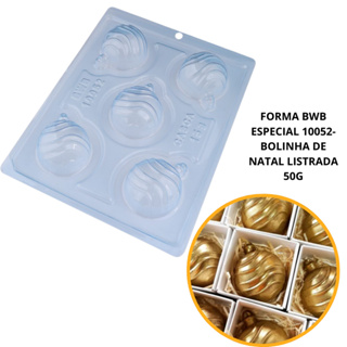 1~4 Forma BWB Com Silicone (3 partes) Para Chocolate Cód.10052-Bolinha de Natal Listrada 50g. Natal. em Oferta na Shopee