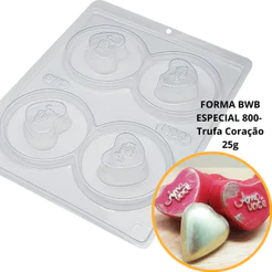 1~4 Forma BWB Com Silicone (3 partes) cód 800 - Trufa Coração 25g. Para Festas Trufas, Bombons (CHOCO)
