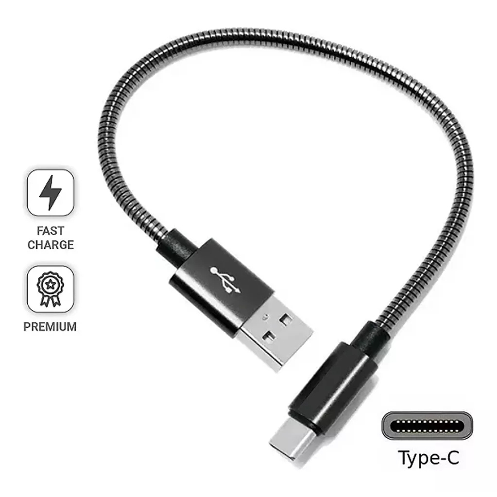 Cabo Curto 20cm Blindado Metal Micro Usb / iPhone / Type C para Celular Tablet em Oferta na Shopee