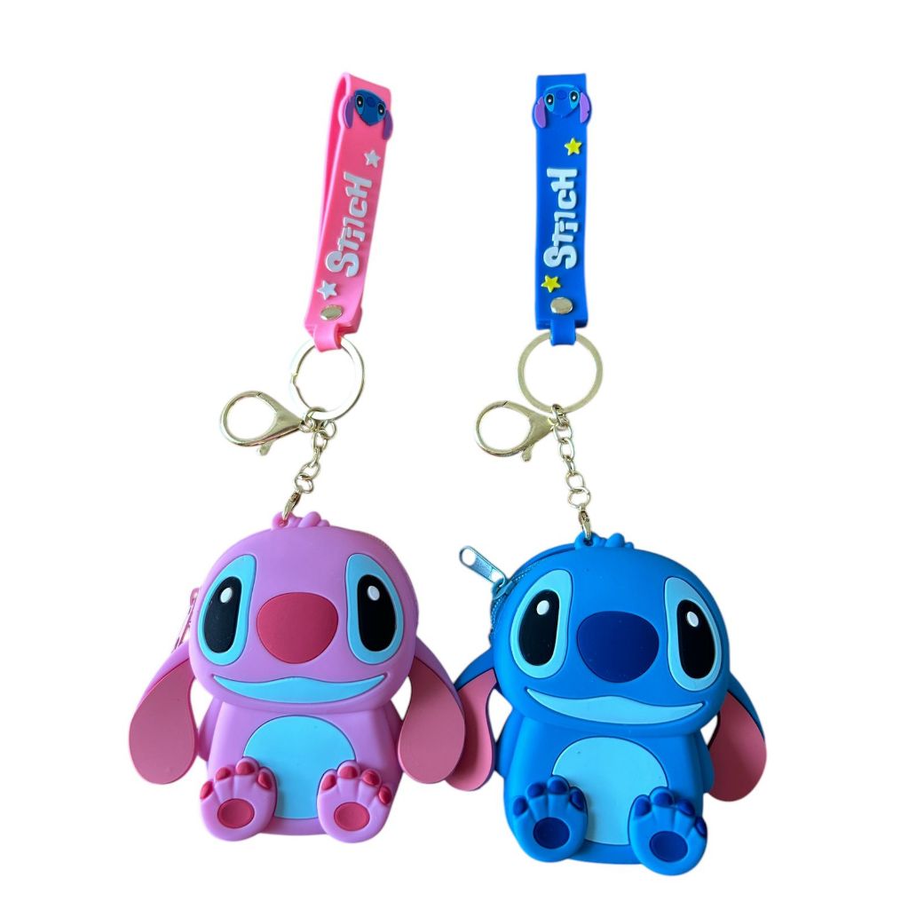 CHAVEIRO PORTA MOEDAS EMBORRACHADO LILO STITCH E ANGEL UM MIMO PARA GUARDAR O SEU DIMDIM