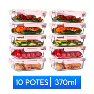 kit Conjunto de Potes Premium 370ml Vidro Hermético - Marmita Fitness Dieta com 4 travas em Oferta na Shopee