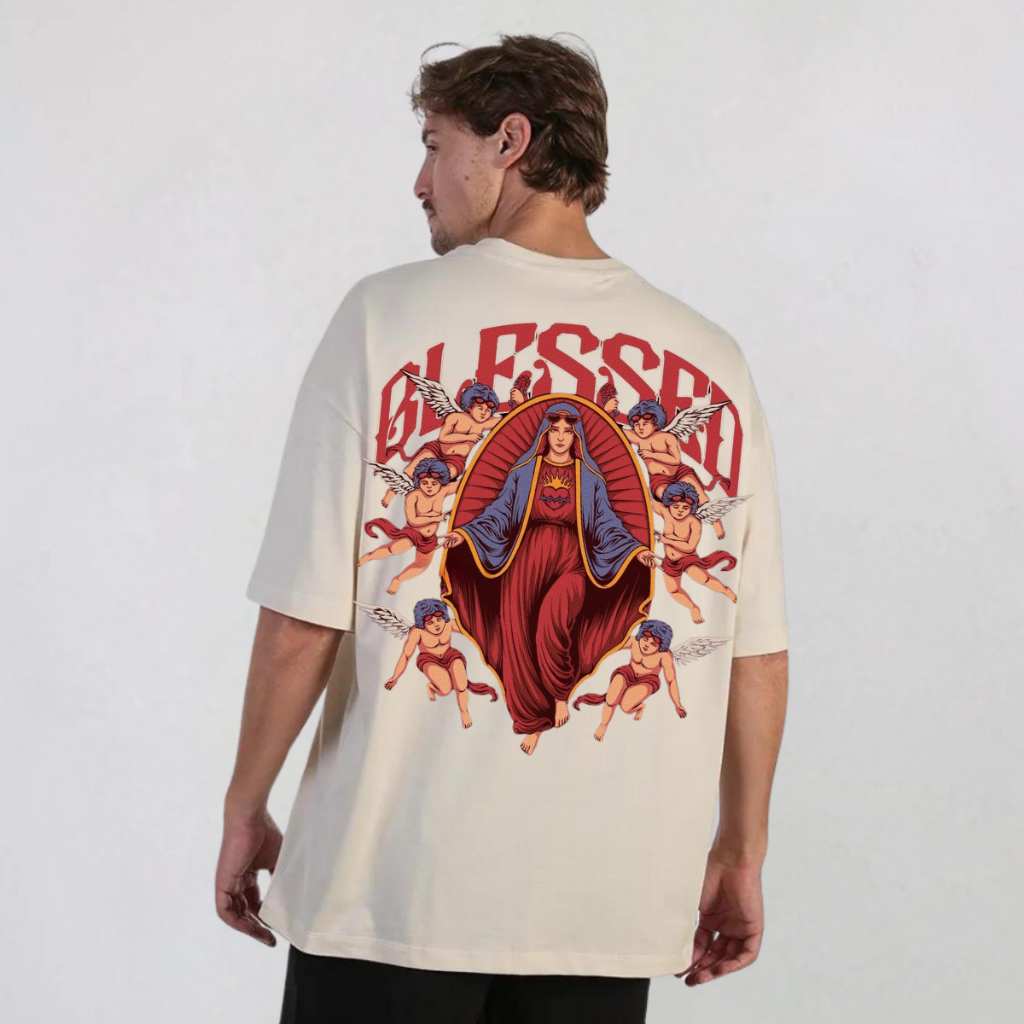 Camiseta Streetwear Oversized Camisa Blessed Angel Estampado Novo