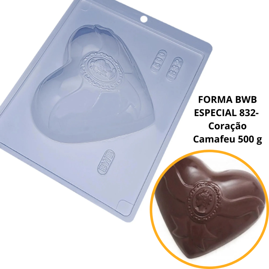 1~4 forma bwb com silicone (3 partes) cod 832 - Coração Camafeu 500 g em Oferta na Shopee