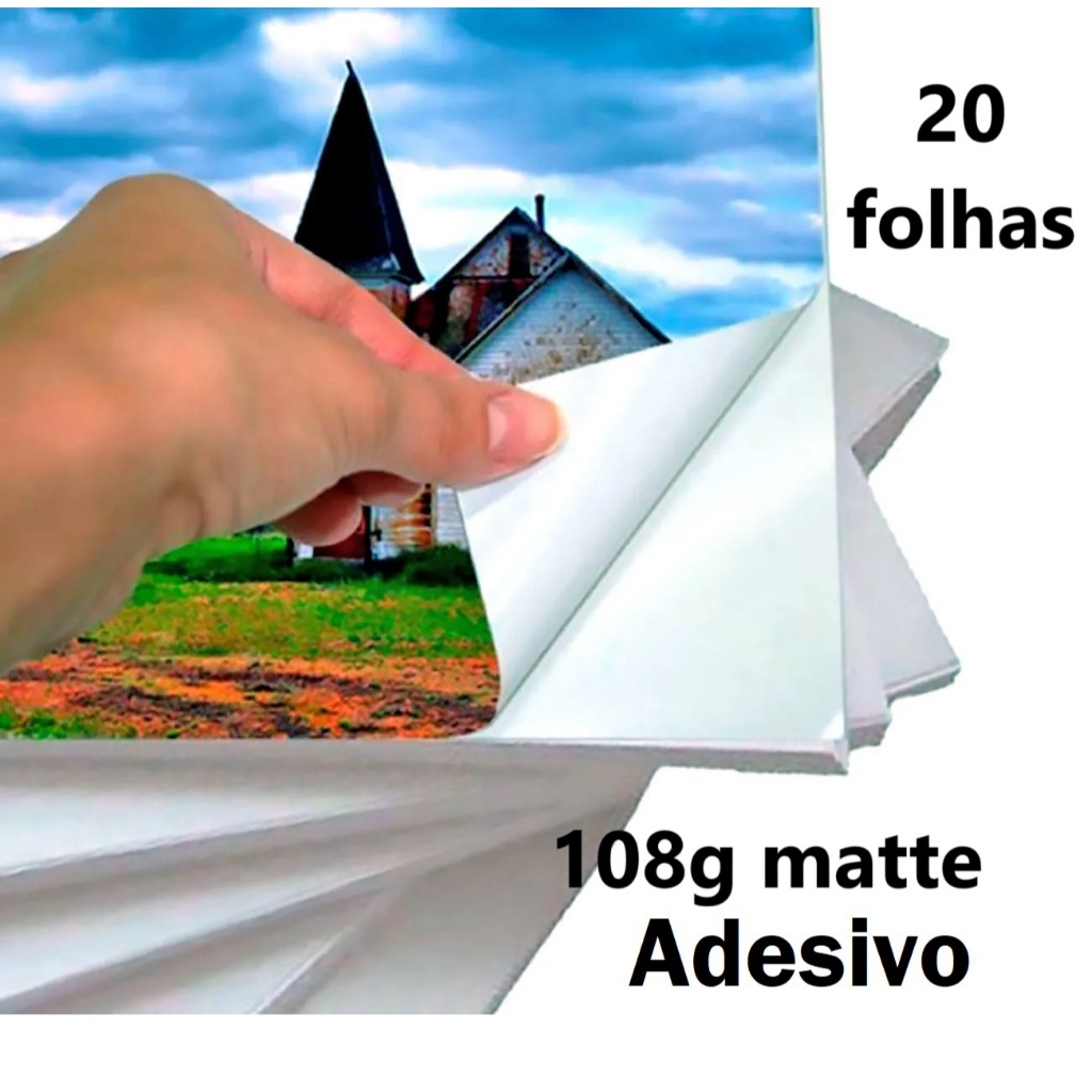 Papel fotográfico matte adesivo fosco 108g kit 20 a 100 folhas em Oferta na Shopee