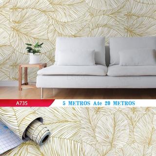 Kit Papel Adesivo Autocolante Dourado 5 Metros x 45cm Folhagem Dourada e Branco Ideal Para Sala/ Quarto - Rolo em Oferta na Shopee