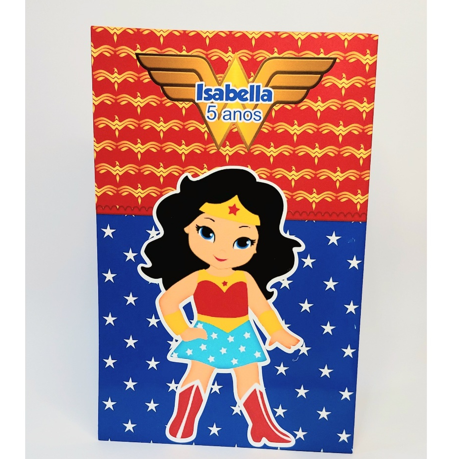 Sacolinha personalizada Mulher Maravilha baby | lembrancinha Mulher Maravilha | aniversario Mulher Maravilha
