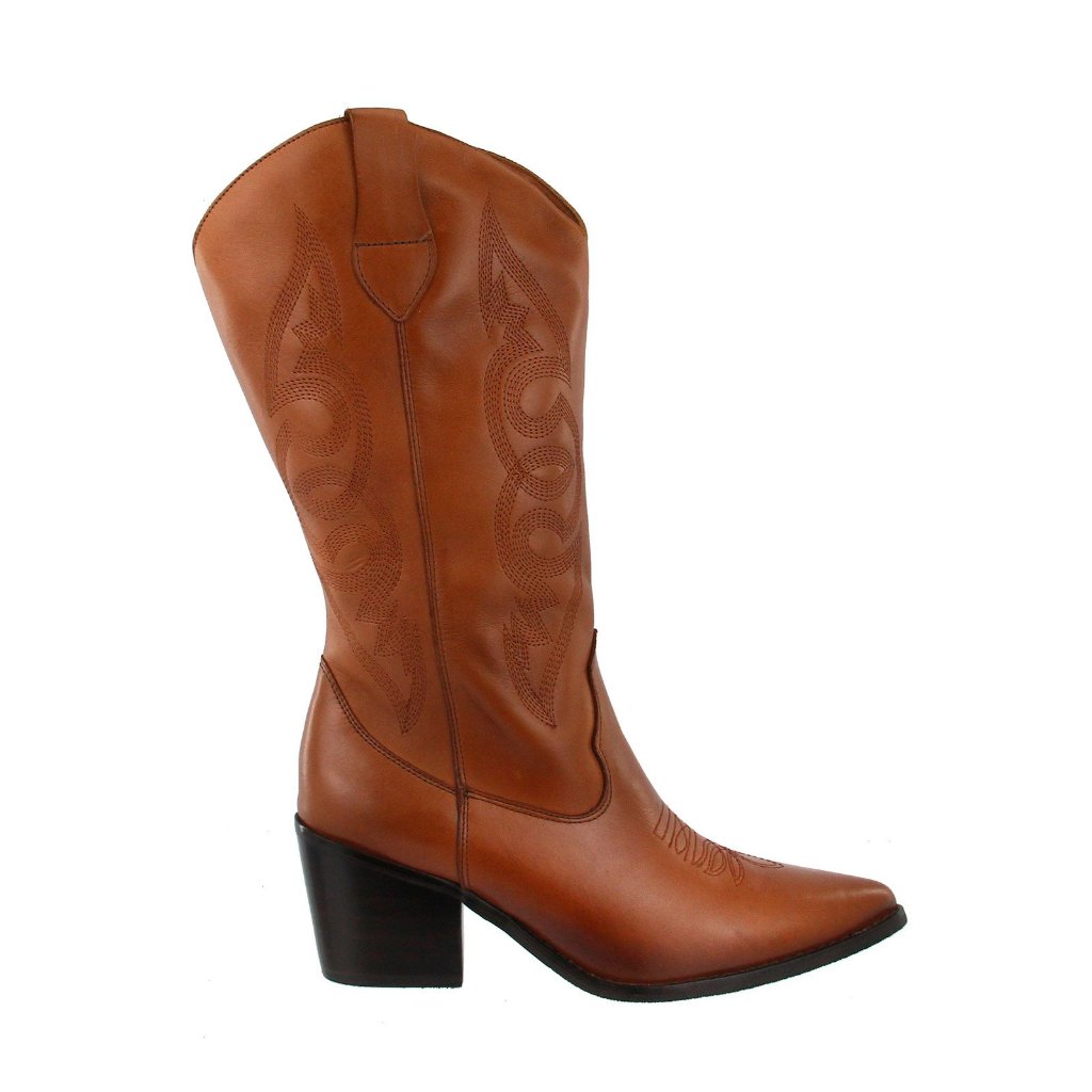 Bota Maria Paula Texana Western Country Cowgirl Couro Cano Longo Bico Fino