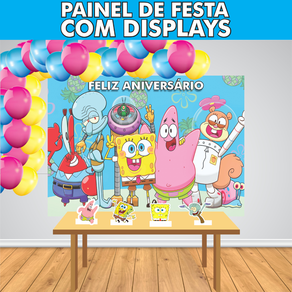 Painel Banner + Displays Decoração Festa Infantil Bob para Paredes com Fita de Bexiga em Oferta na Shopee