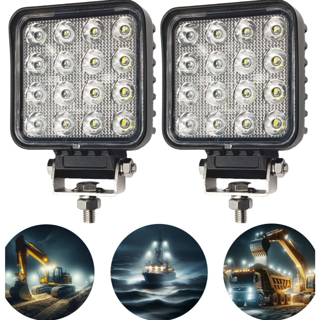 Par Farol Led Milha Quadrado 48w Universal Para Troller 4X4 Caminhão Trator Colheitadeira Escavadeira