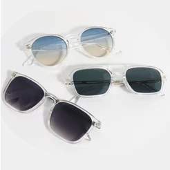 Kit 3 Óculos de Sol Cristal Transparente e Preto Premium Redondo Quadrado uv400 Unissex