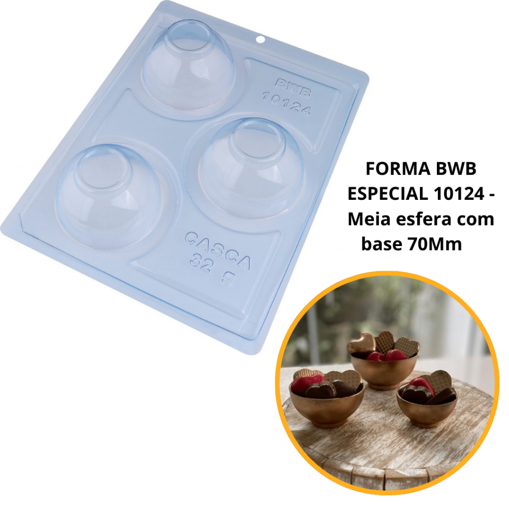 1~4 Forma bwb com silicone (3 partes) cod 10124 - Meia Esfera com Base 70mm 75 g - Home & Living