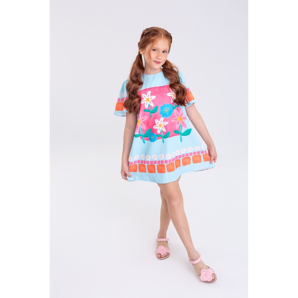 Vestido Infantil Trapézio Verão Floral Festa
