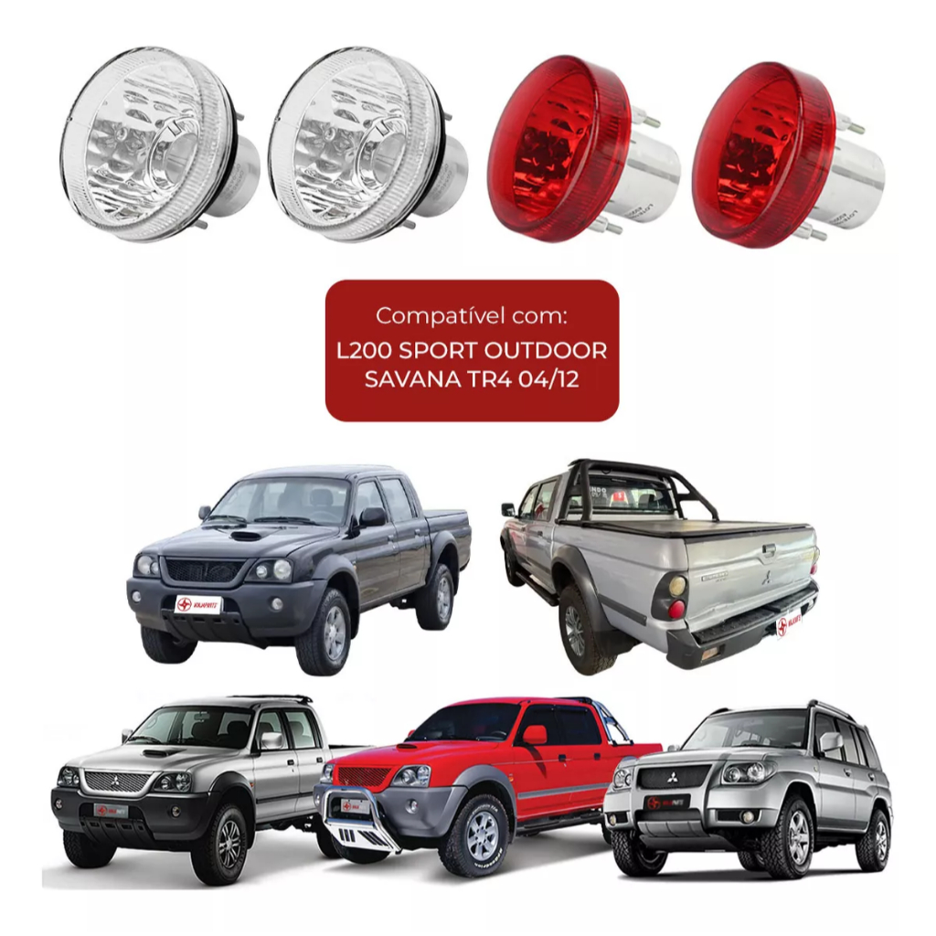 Kit 4 Unid Lanterna L200 Mitsubishi Outdoor Savana TR4 2004 Cristal Vermelha em Oferta na Shopee