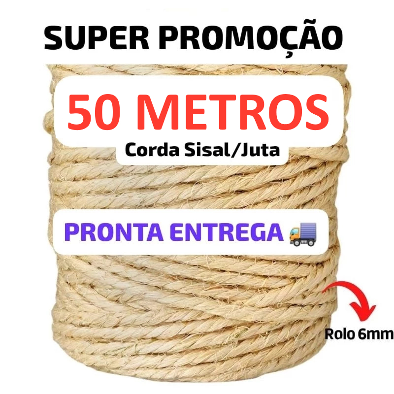 Corda De Sisal Natural Acabamento Simples 6mm 50 Mts Artesanato Arranhador de Gatos em Oferta na Shopee