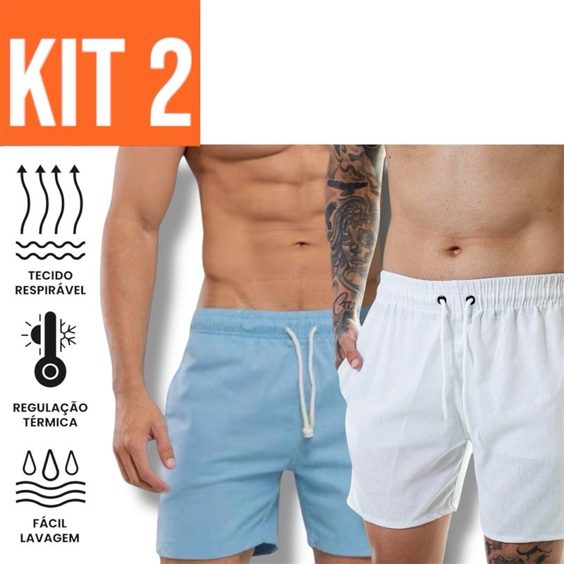 Kit 2 Short Linho Bermuda Mauricinho Moda Verão Férias Curto Moda Casual Esporte Fino Unissex Duas Promoção Premium