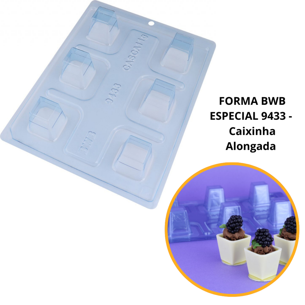 1~4 Forma bwb com silicone (3 partes) para chocolate cod  9433 - Caixinha Alongada 28g..... em Oferta na Shopee