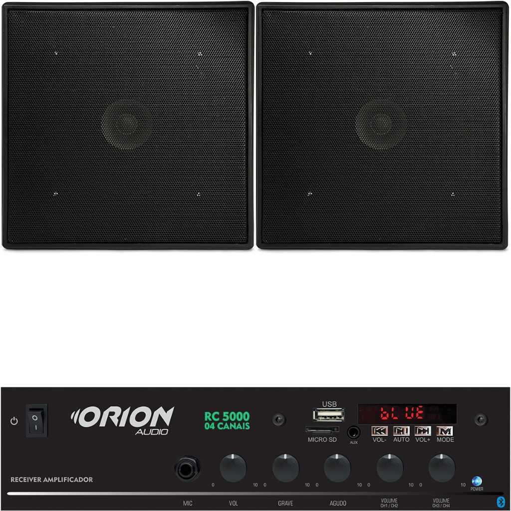 Kit Som Ambiente 300w Bluetooth + 2 Caixas P/gesso Som Preta