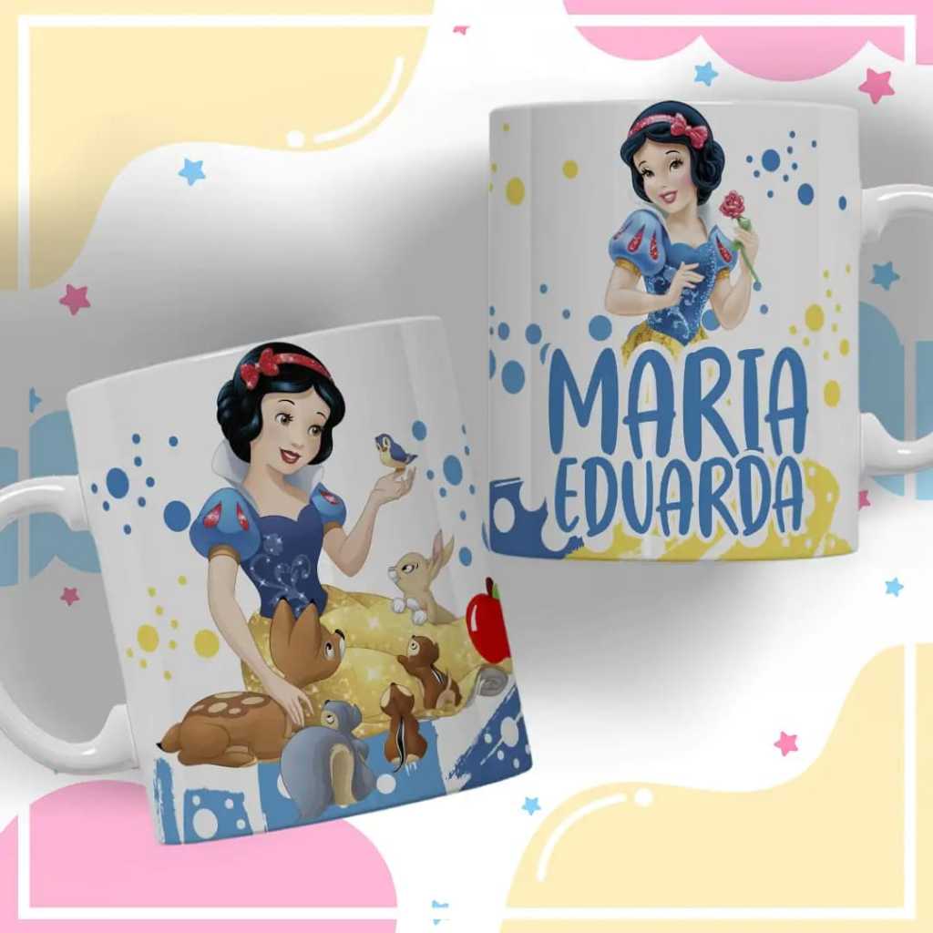 Caneca Personalizada Princesas com Nome em Porcelana 325Ml