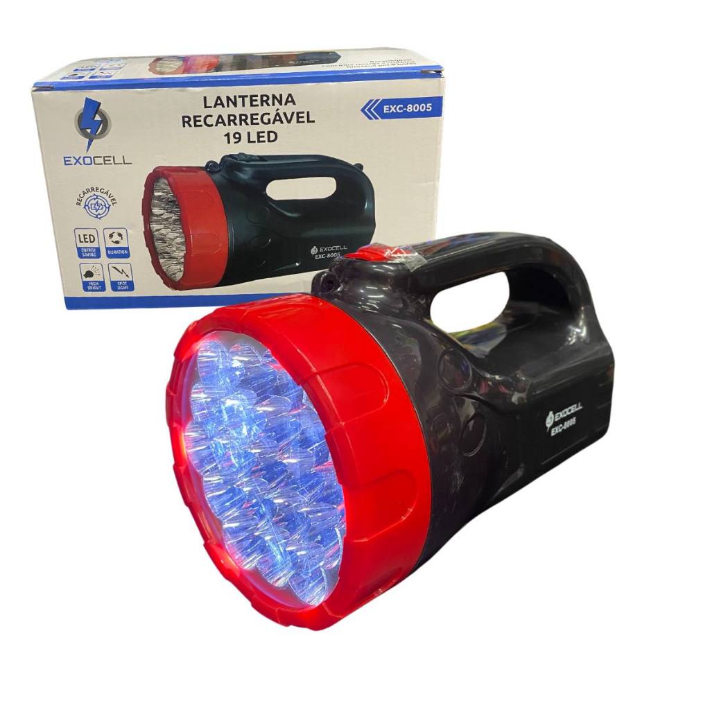 Lanterna 19 Leds Potente Bivolt Recarregável Grande Holofote Super Forte Peca/camping Multiuso
