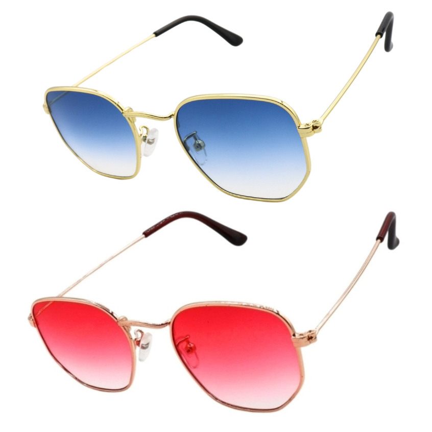Kit Conjunto 2 Óculos de Sol Premium Casal Ele e Ela Clássico Rosa Azul uv400 Masculino Feminino