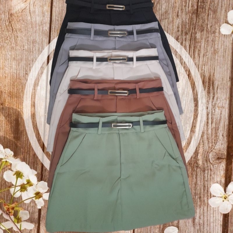 Shorts Saia Social Feminina Alfaiataria Cintura Alta com Cinto e bolso em Oferta na Shopee