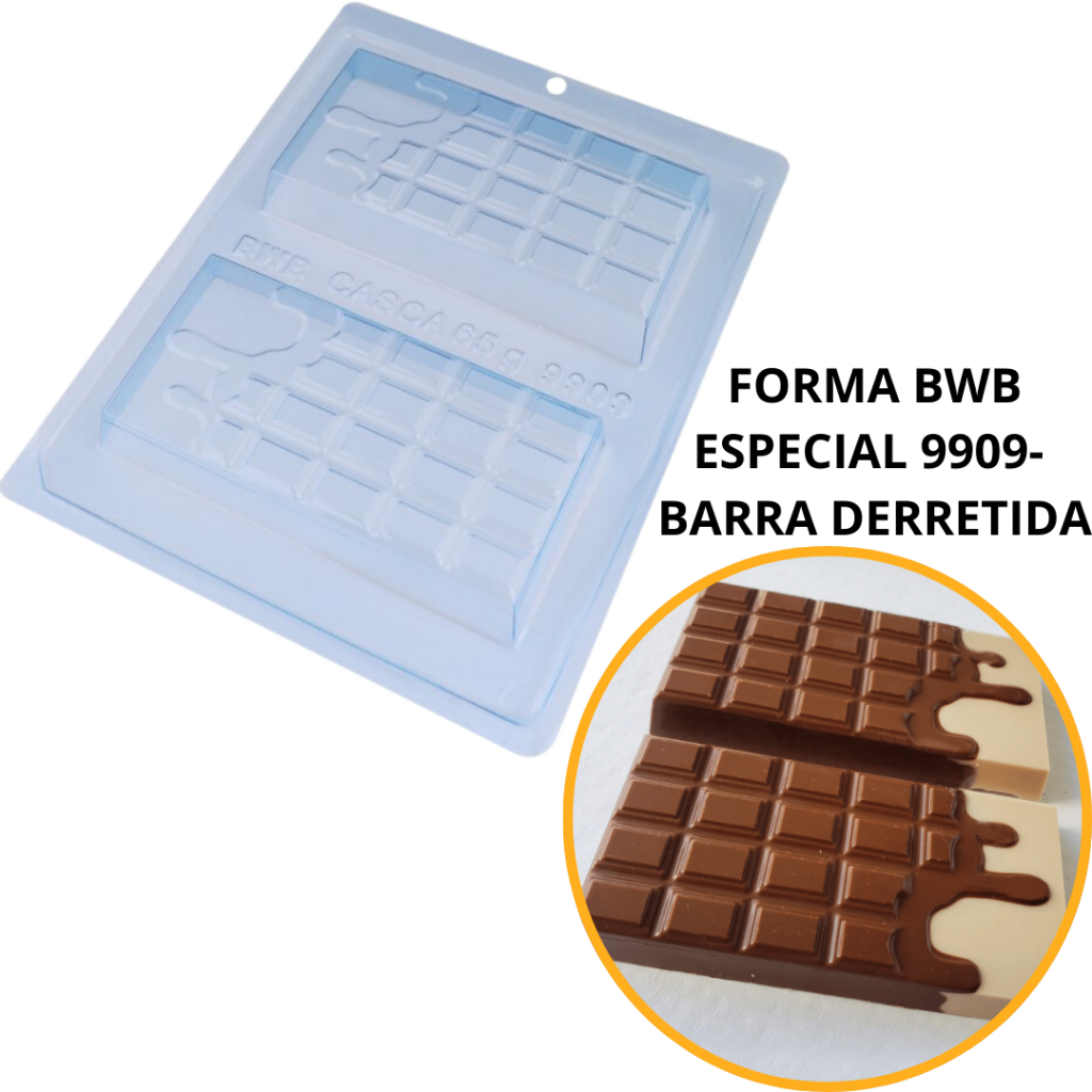 1~4 FORMAS BWB COM  SILICONE (3 PARTES)  CÓD.:9909 BARRA DERRETIDA 260g. BARRA RCHEADA. (CHOCO) em Oferta na Shopee