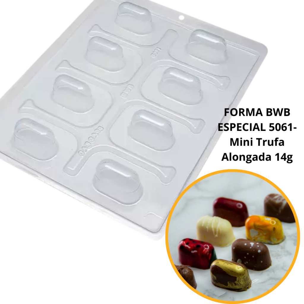 1~4 Forma BWB Com Silicone (3 partes) - Mini Trufa Alongada 14g Para Festas Trufas, Bombons, Alfajor (CHOCO) em Oferta na Shopee