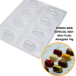 1~4 Forma BWB Com Silicone (3 partes) - Mini Trufa Alongada 14g Para Festas Trufas, Bombons, Alfajor (CHOCO)