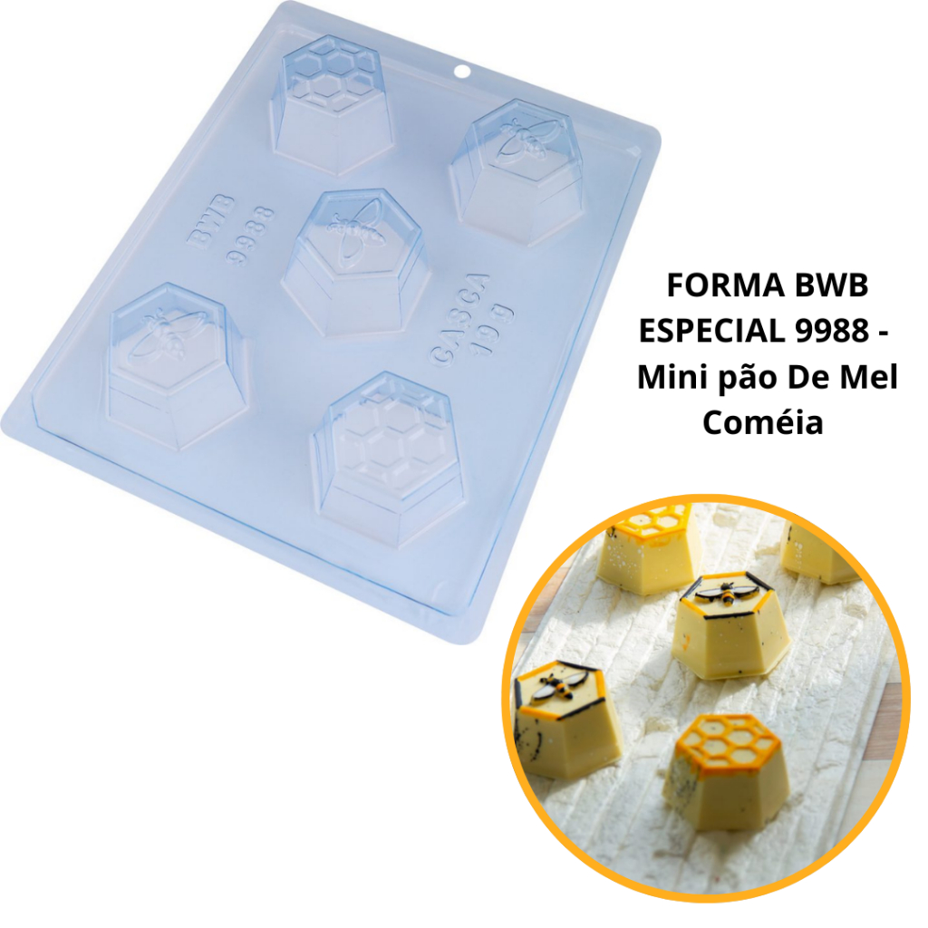 1~4 Forma BWB com silicone (3 partes) cod 9988 - Mini Pão de Mel Colméia 50 g - Home & Living