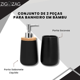 Conjunto de 2 Peças para Banheiro em Bambu, Preto | Perfeito para Organizar e Decorar seu Banheiro em Oferta na Shopee