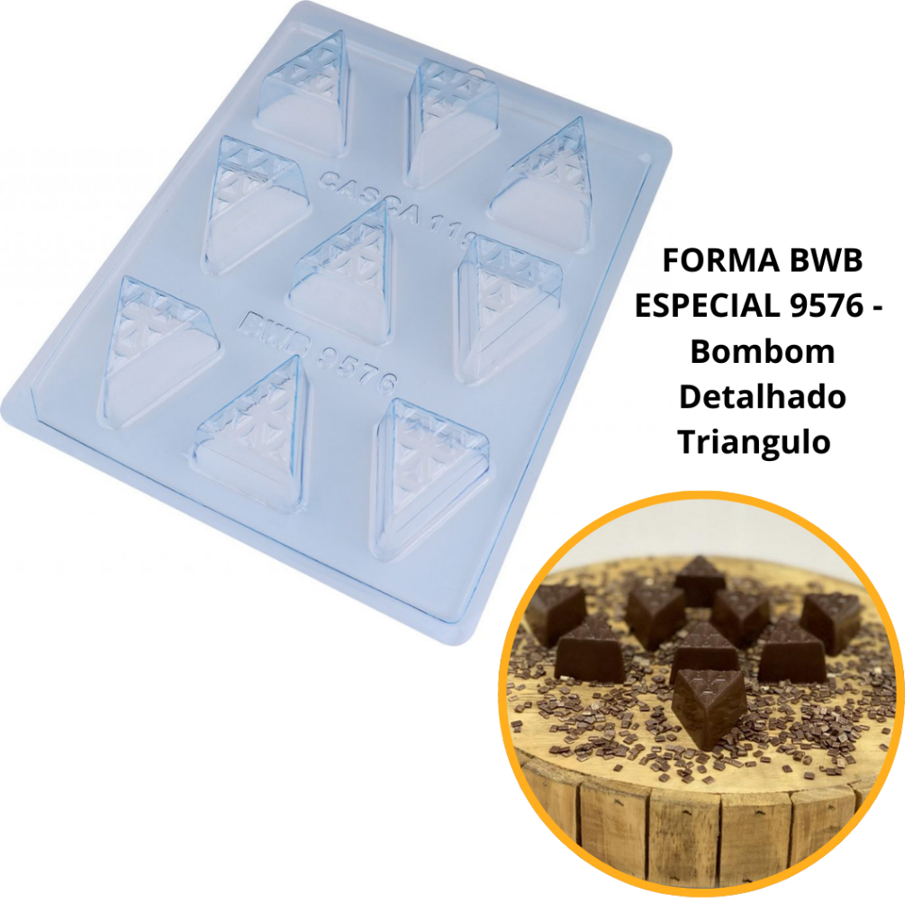 1~4 Forma BWB Com Silicone (3 partes)-Bombom Detalhado Triângulo 30g. Para Trufas, Bombons, Alfajor em Oferta na Shopee