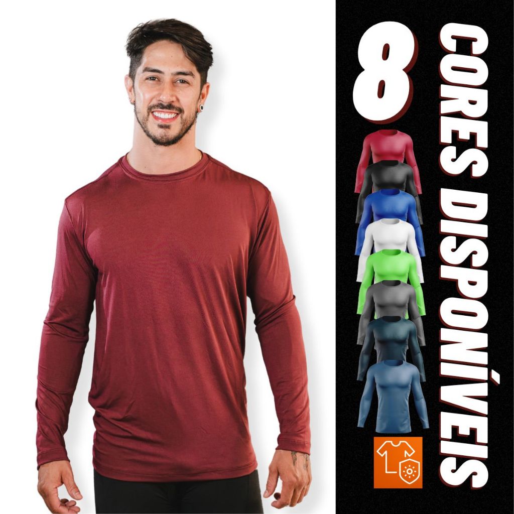 Camisa Camiseta Proteção Solar UV Masculina Manga Longa Segunda Pele Térmica Academia Fitness Treino